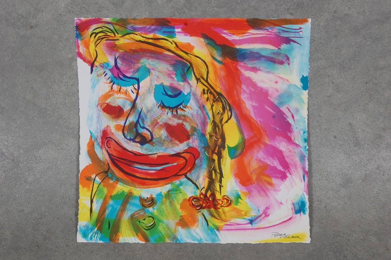 PETER WAHLBECK. Färglitografi, 164/170, säljes till förmån för hemlösas rätt till underkläder, " En kalsong För Pierre ".