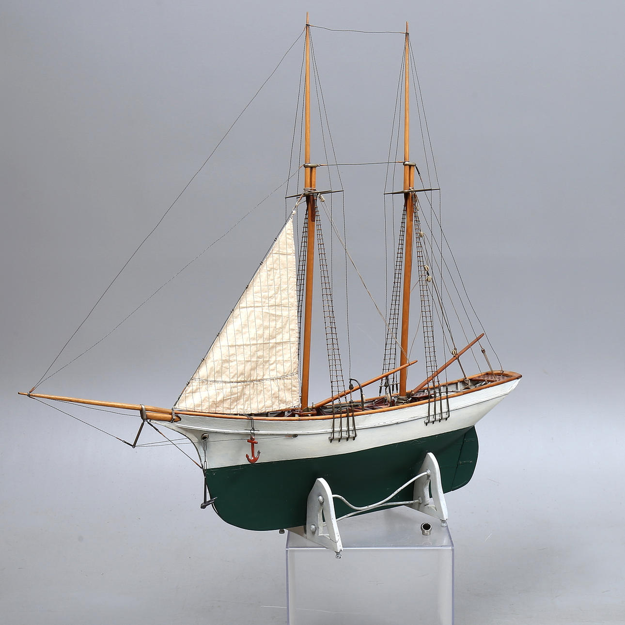 BOAT MODEL, 2 masted sailing vessel, 1900s.