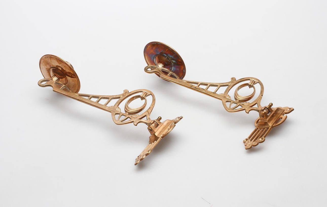 PIANOLAMPETTER, ett par, mässing, jugend, tidigt 1900-tal.