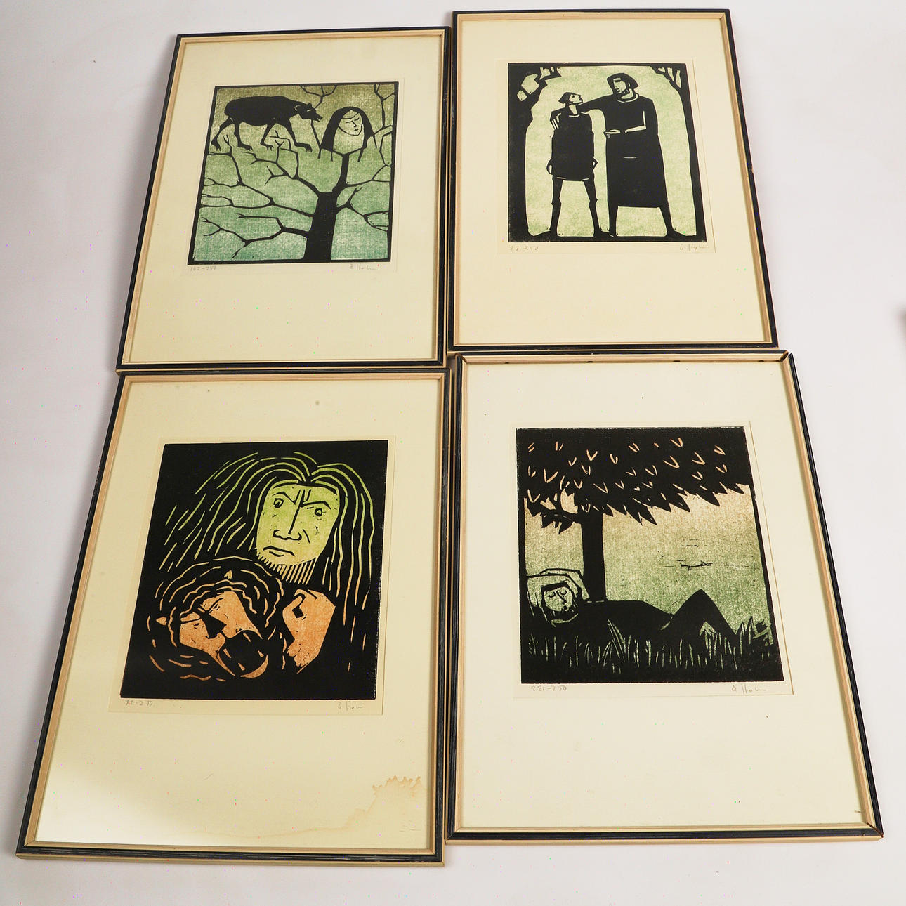 ÅKE HOLM. Biblical motifs, 6 pieces, linocut, signed Å Holm. Art