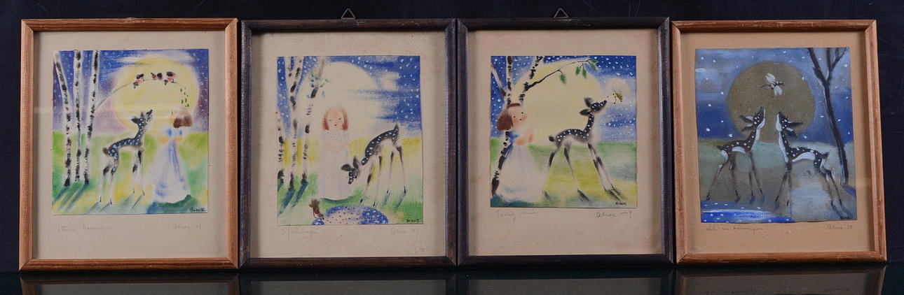 OIDENTIFIERAD KONSTNÄR. Pasteller, 4-stycken.