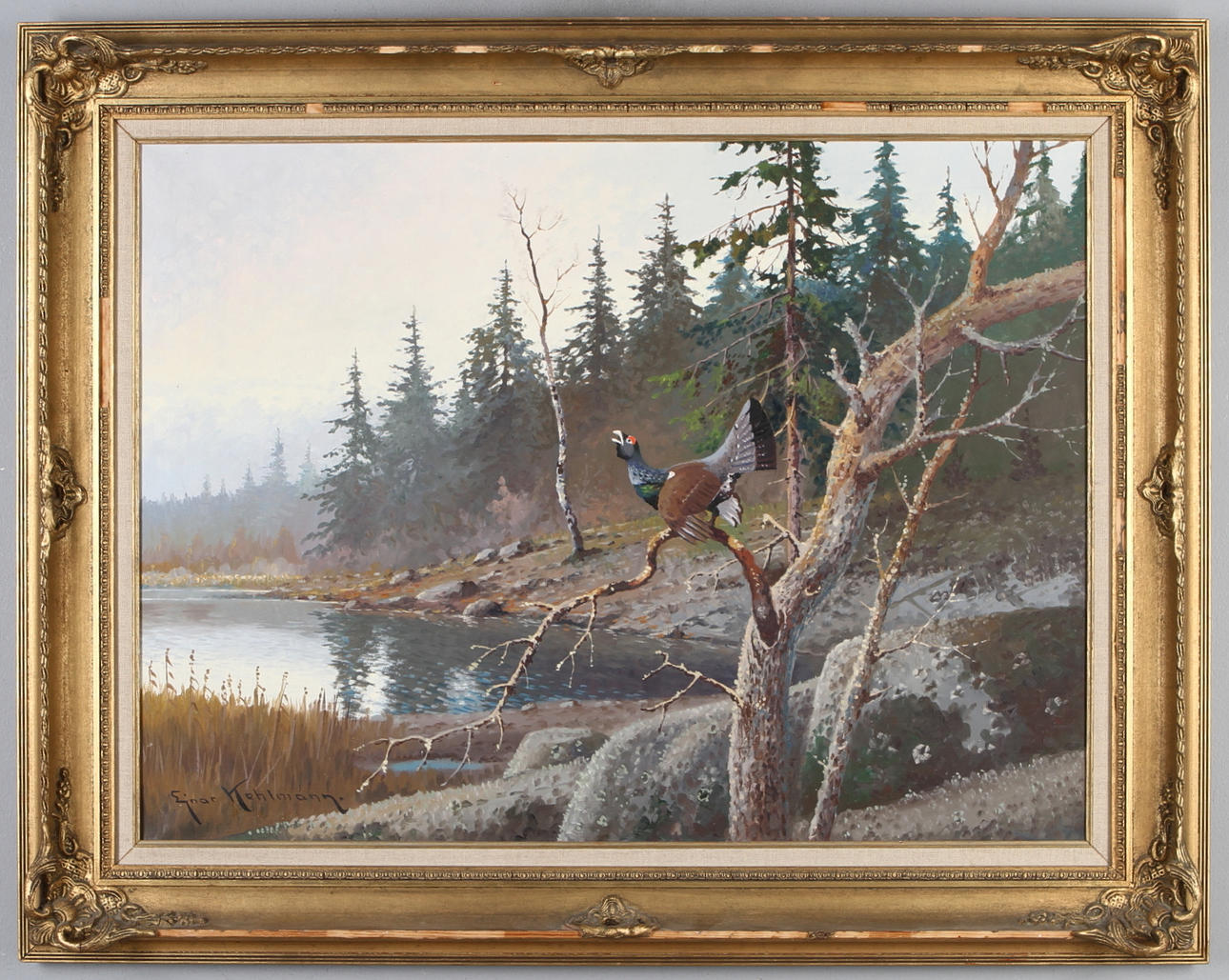 EINAR KOHLMAN. Landskap med fågel, olja på duk, signerad.