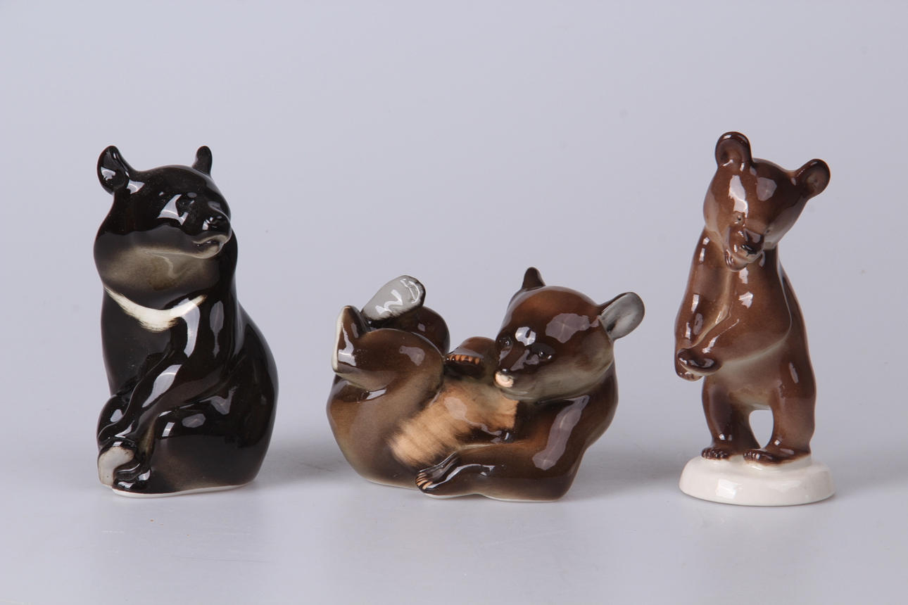 FIGURINER, 3 st. björnar, Lomonosov, Ryssland.