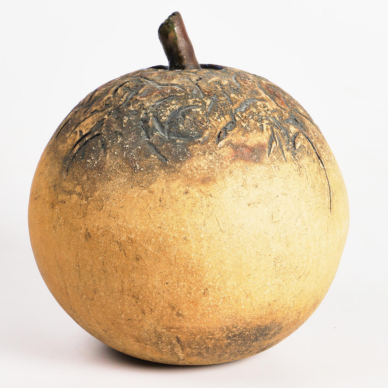 SCULPTURE, apple, ceramic, signed.