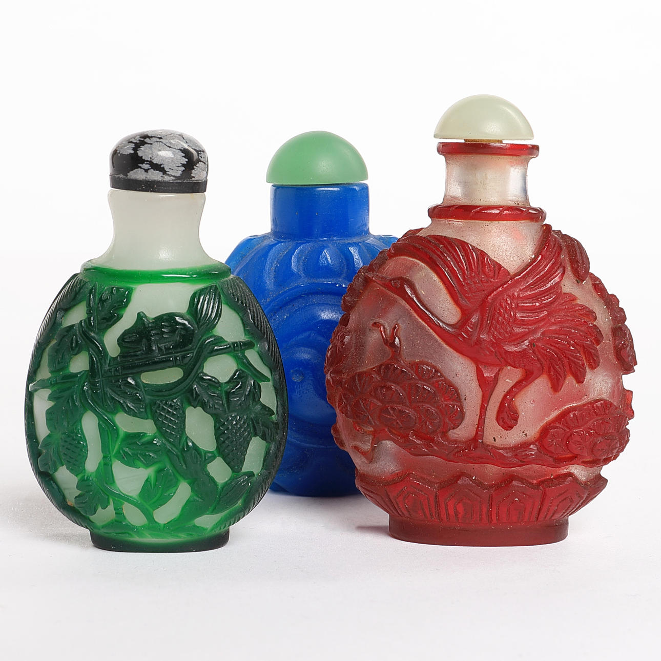 SNUFF BOTTLES, 3 Stk., Glas, China, Qing, 20. Jh.