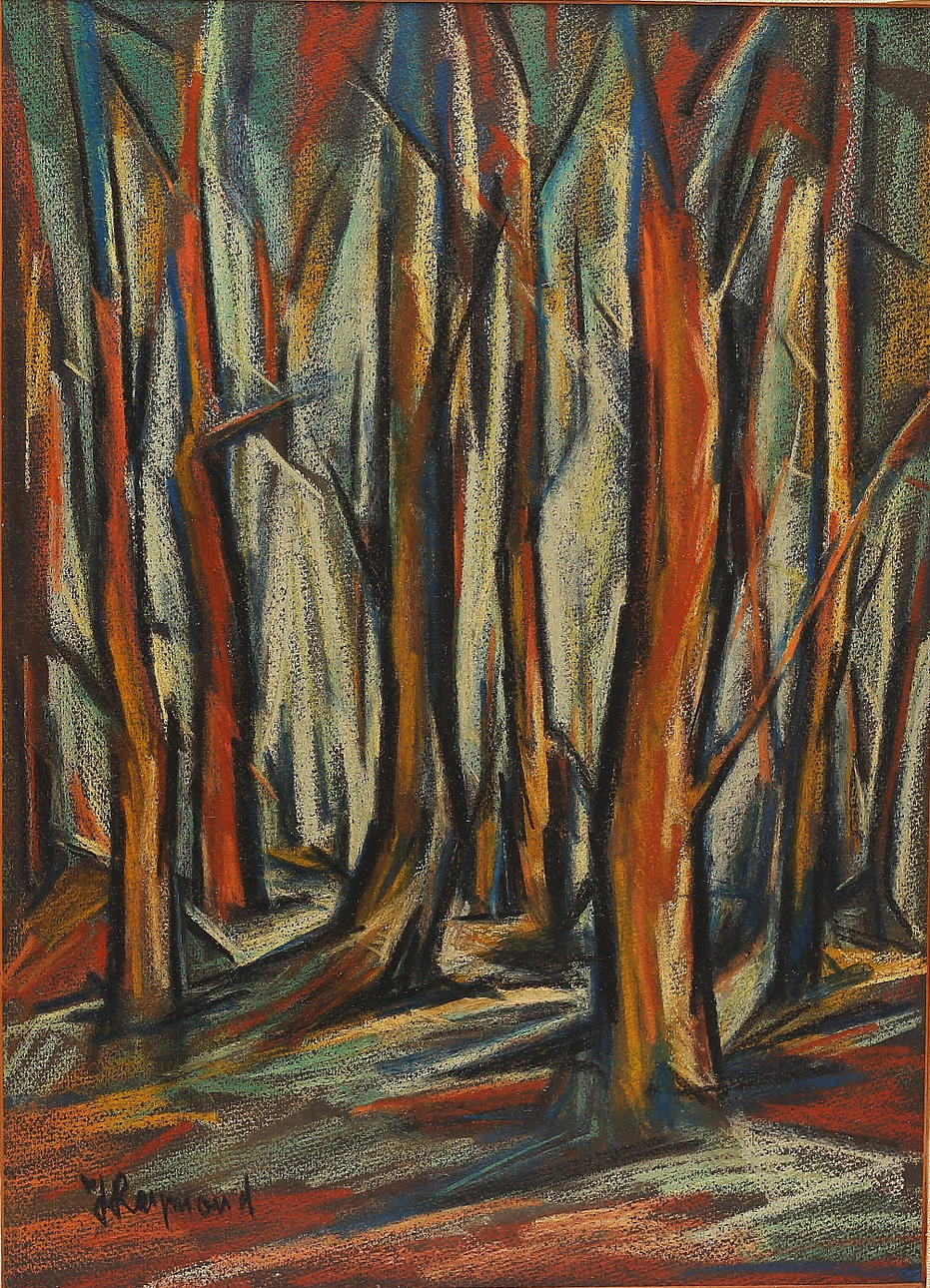 JOHN RAYMOND. Forest, oil pastel, signed.