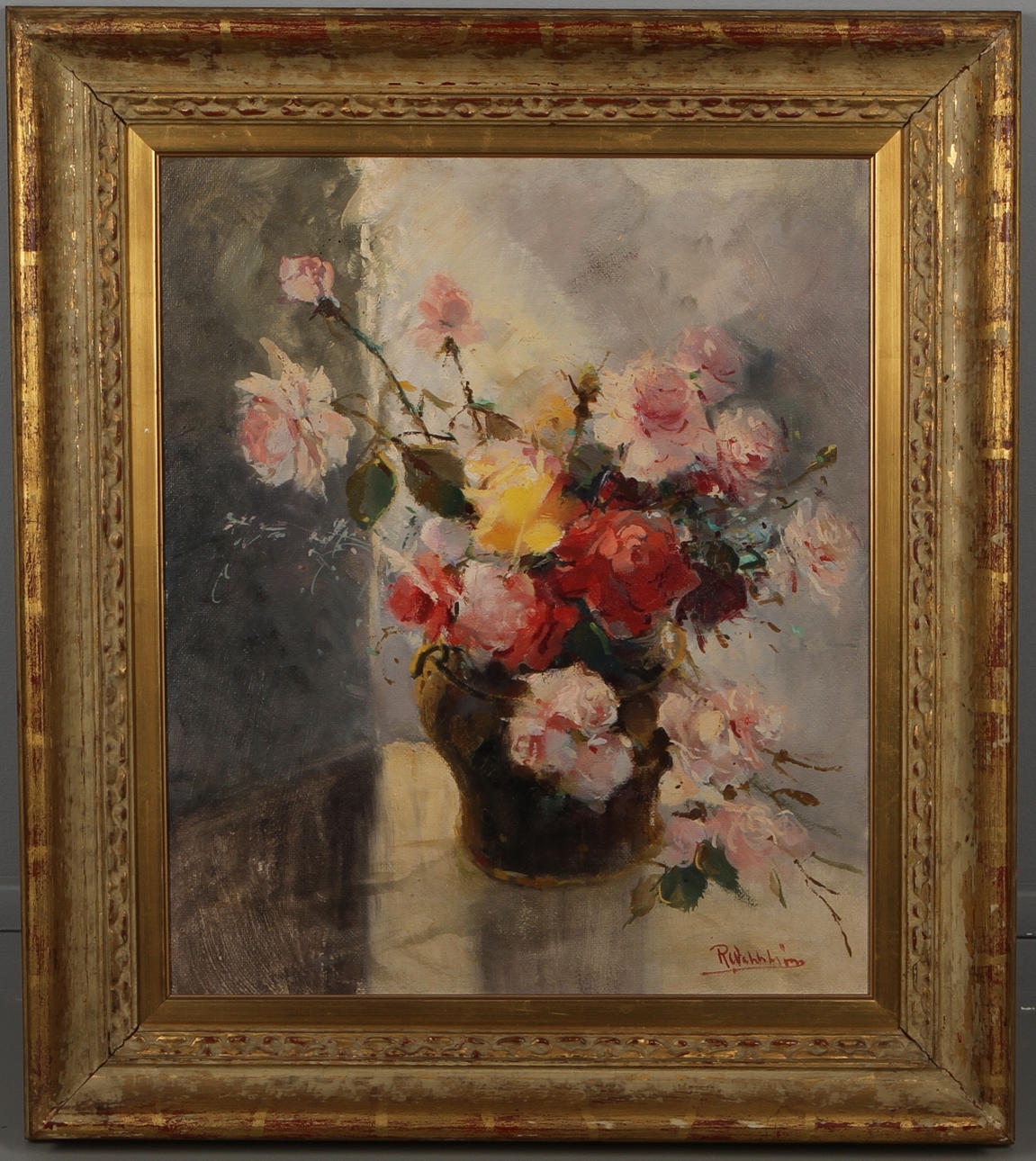 RUNE WAHLSTRÖM. Blomsterstilleben, olja på pannå, signerad.