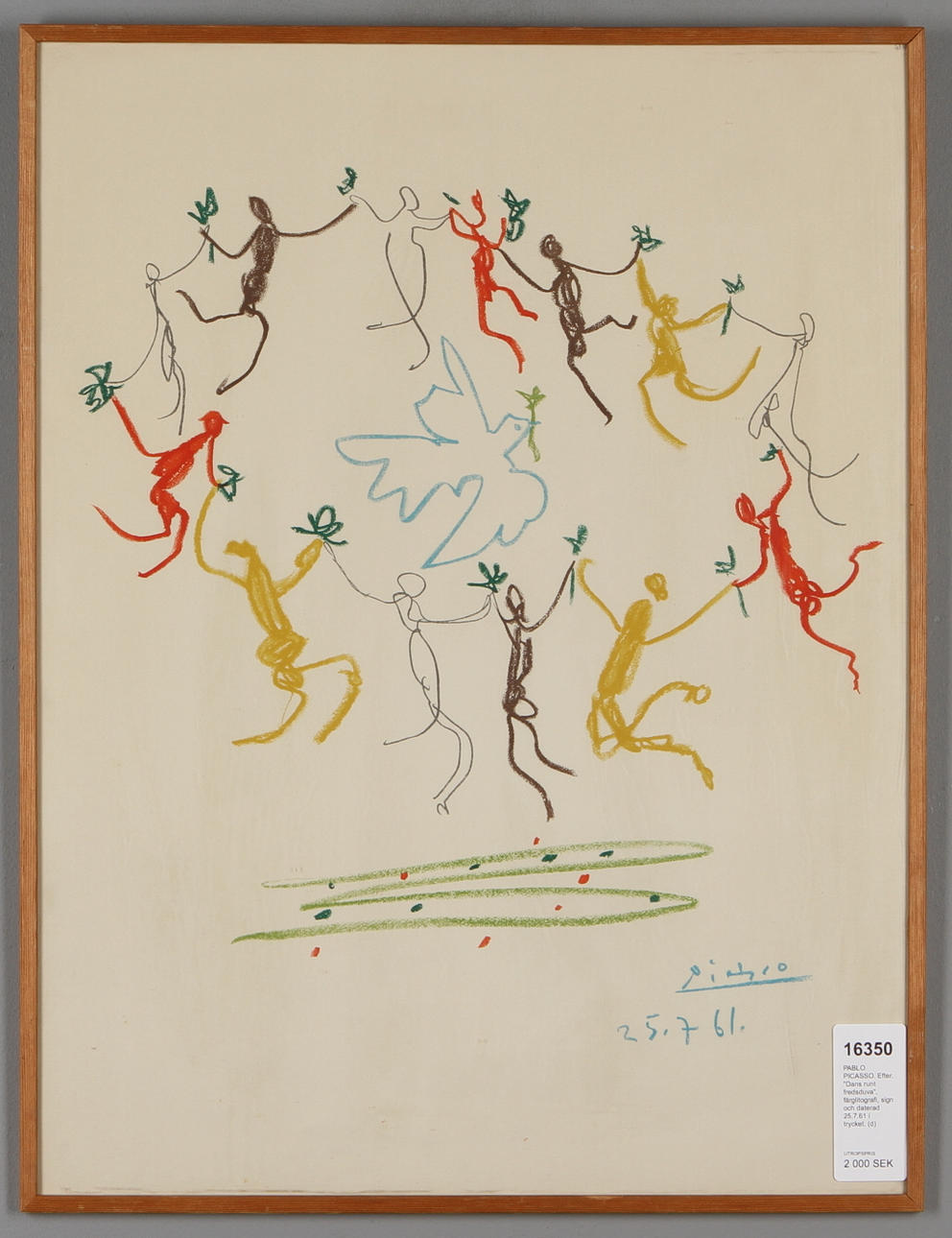 PABLO PICASSO. EFTER. "Dans runt fredsduva", färglitografi, sign och daterad 25.7.61 i trycket.