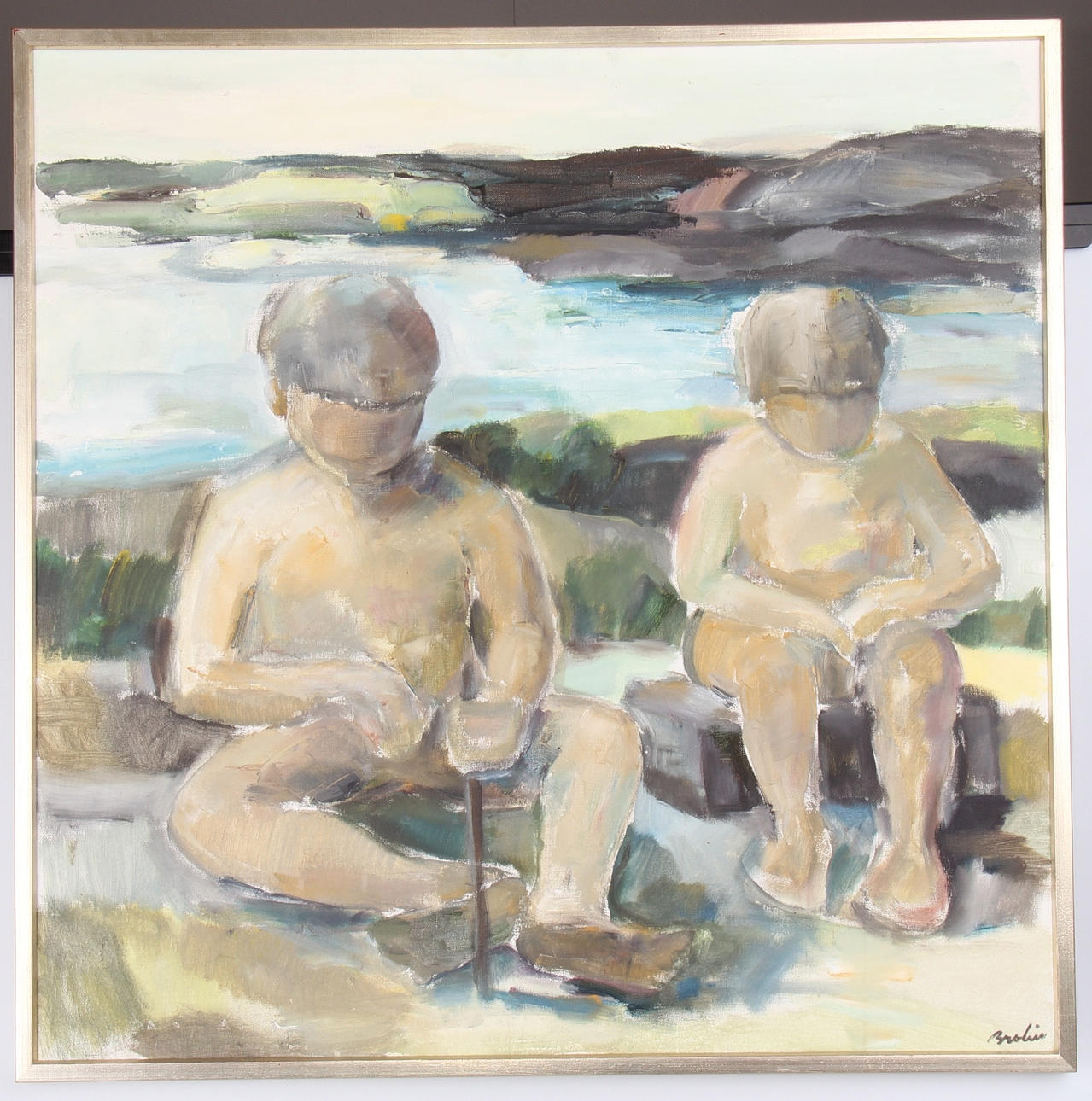 BERTIL BROLIN. barn i skärgårdsmiljö, olja på duk, signerad.