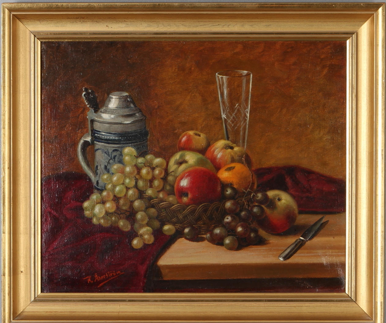 OIDENTIFIERAD KONSTNÄR. Stillben, olja på duk, signerad K. Åkerström.