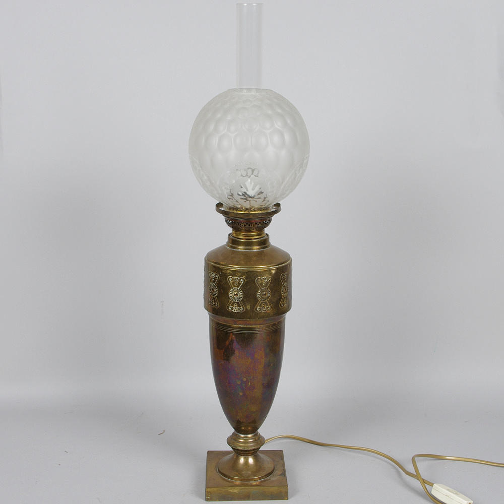 BORDSLAMPA, mässing, glas, jugend.