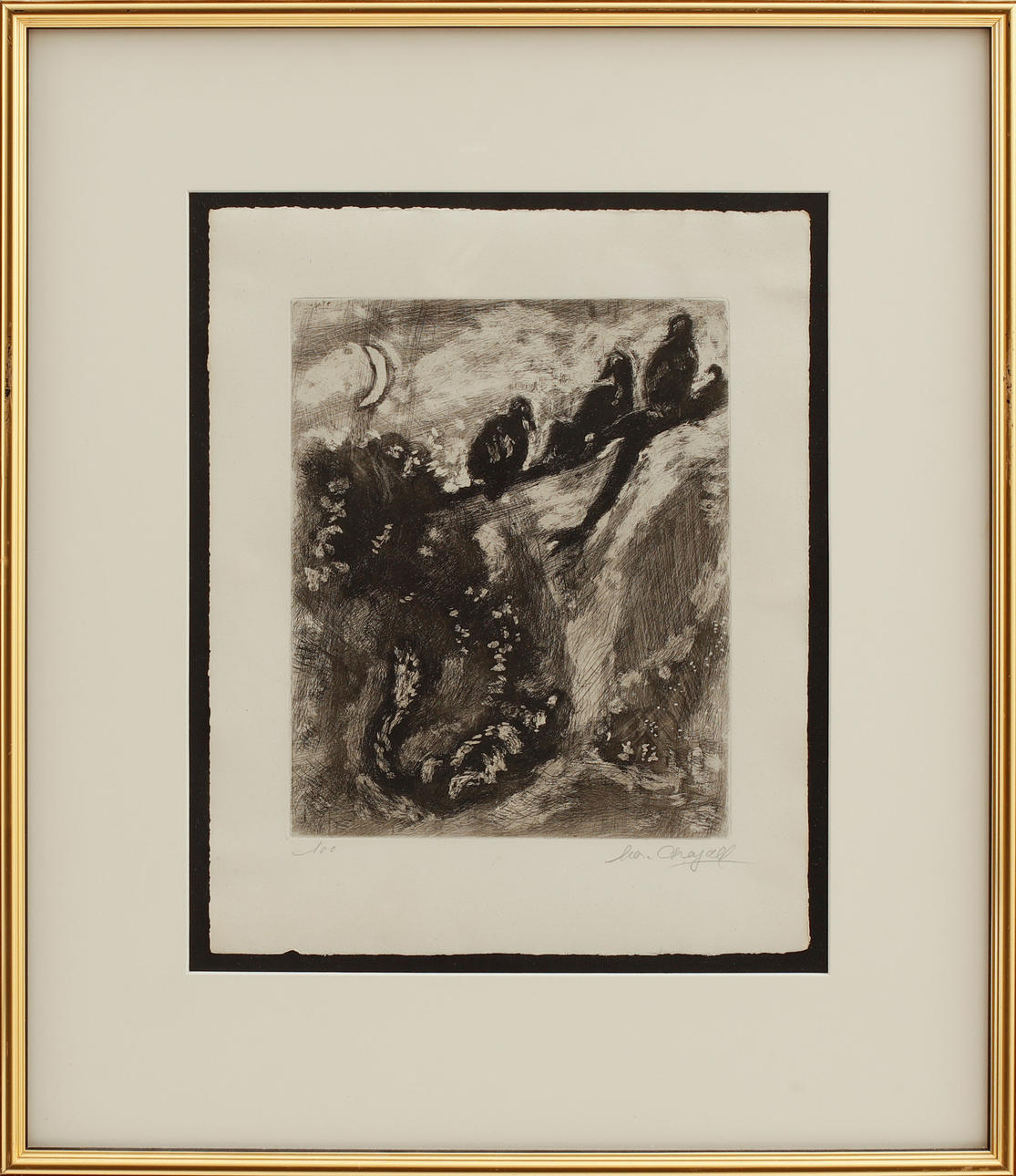 MARC CHAGALL. "Le renard et les poulets d'Inde", etching, no. 100 from "Fables de la Fontaine", signed in pencil.
