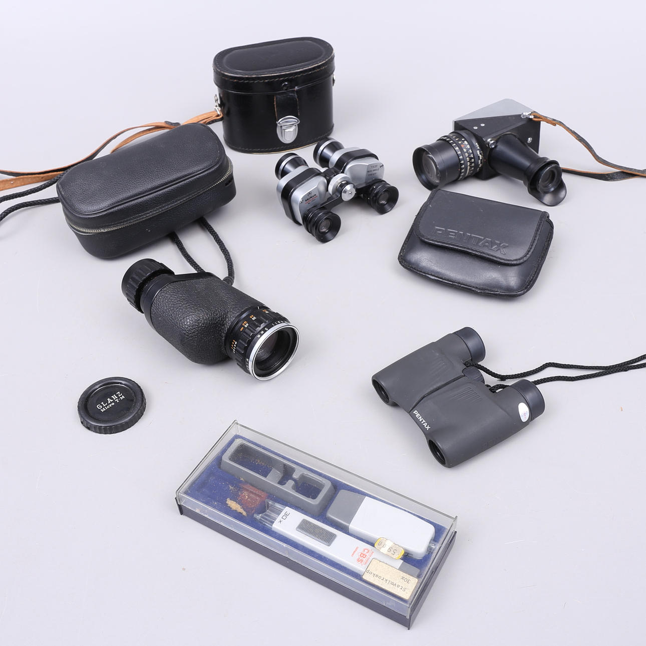 FERNGLAS, STABMIKROSKOP, BELICHTUNGSMESSER, 5-tlg.