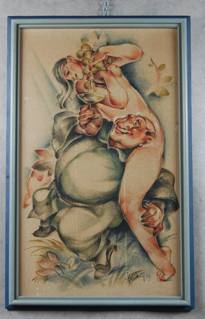 OKÄND KONSTNÄR. olja, sand, Bacchus, otydligt signerad.