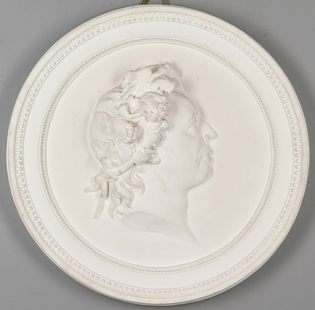 MEDALJONG, Bellman, gips, efter Johan Tobias Sergel.