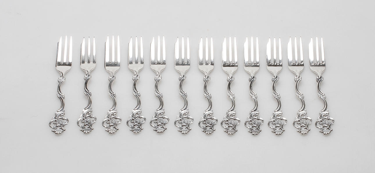 BAKELSEGAFFLAR, 12 st, silver, Thorvald Marthinsen, Norge, vikt ca 216,4 gram.