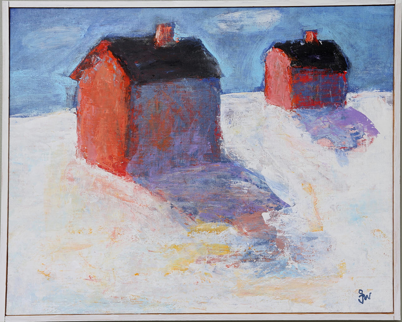 JAN WIBERG. "Två hus", olja på duk, signerad JW.