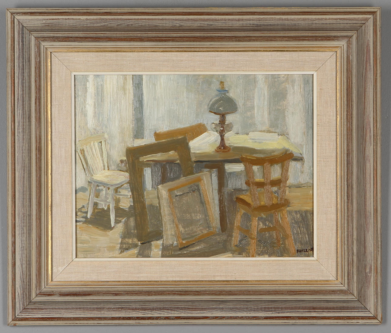 GUSTAF ADOLF FAHLE. "Ateljébordet", olja på pannå, signerad och daterad -58.
