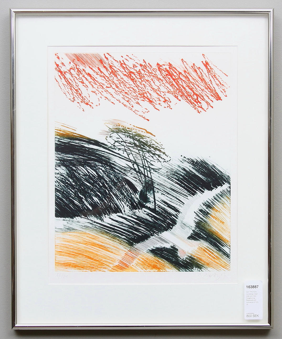 ULF TROTZIG. Landskap med mås och träd. Färgetsning. Signerad och numrerad 2/125.