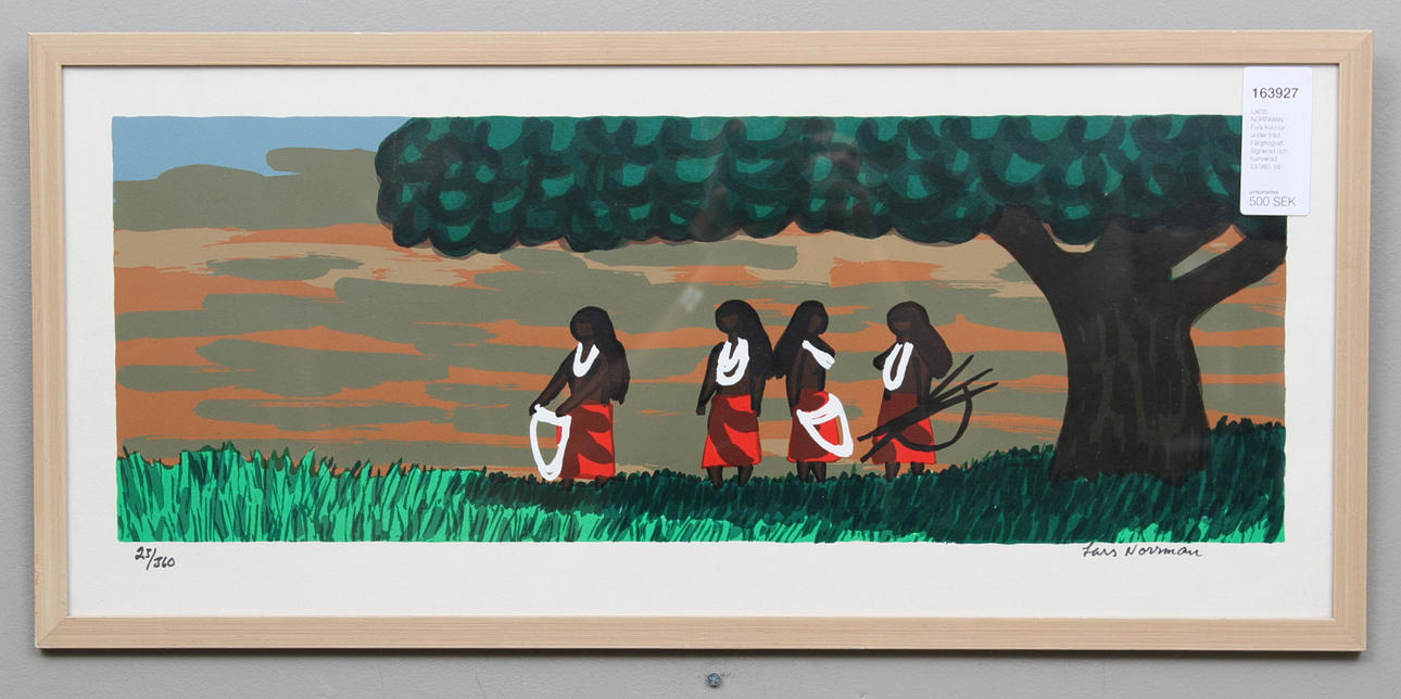 LARS NORRMAN. Fyra kvinnor under träd. Färglitografi. Signerad och numrerad 23/360.