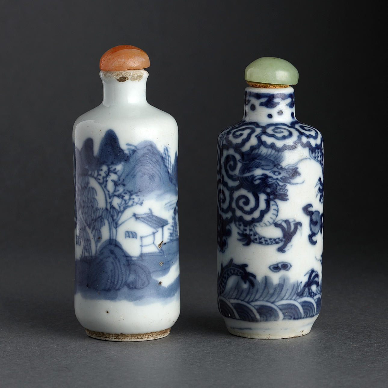 SNUSFLASKOR, 2 st., porslin, Kina, Qing, 1800-tal.