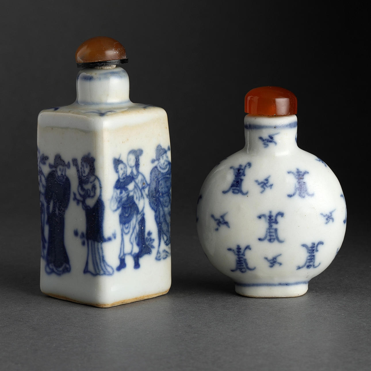 SNUSFLASKOR, 2 st., porslin, Kina, Qing, 1800-tal.