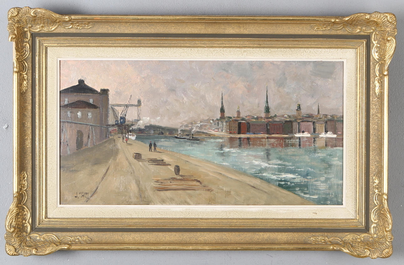 JOHN MALM. Vy mot gamla stan, Stockholm, signerad.