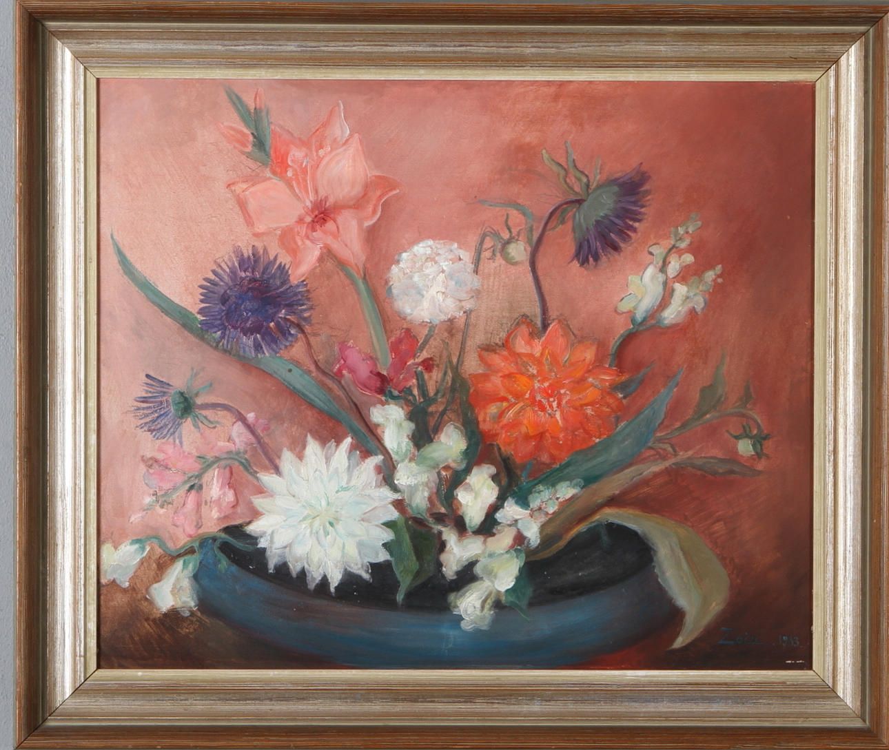 ZOIA KRUKOWSKAJA. Blomsterstilleben, olja på pannå signerad samt daterad 1933.