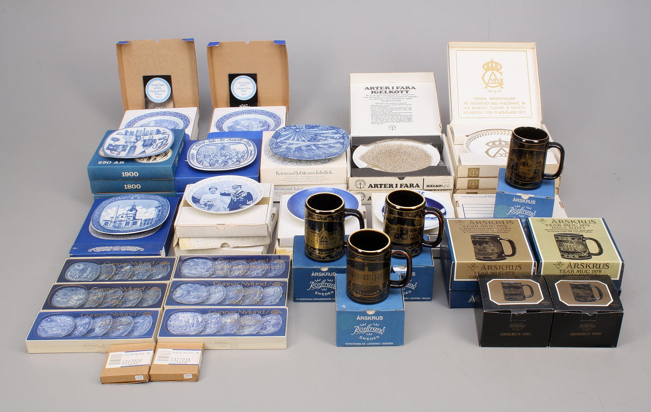 SAMLARTALLRIKAR och KRUS ,ca.65 delar, Rörstrand, Gustavsberg, B&G, Hackefors.