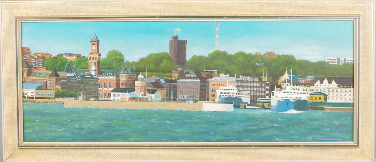 A. THORSTENSON. Helsingborgsmotiv, olja på duk, signerad A. Thorstenson -85.