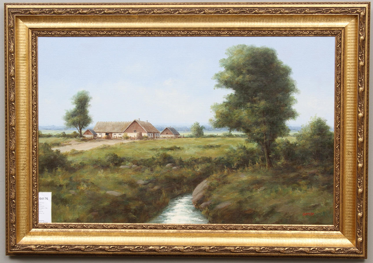 BROR PERSSON. Även kallad Gorthe. Skånegård. Olja på duk. Signerad Gorthe.