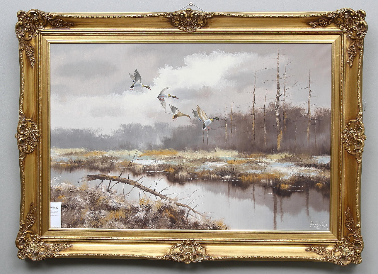 PEZIM. Fällande gräsänder. Olja på duk. Signerad Pezim.