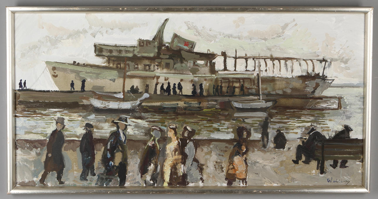 BERTIL WAHLBERG. Hamnmotiv, olja på duk, signerad.