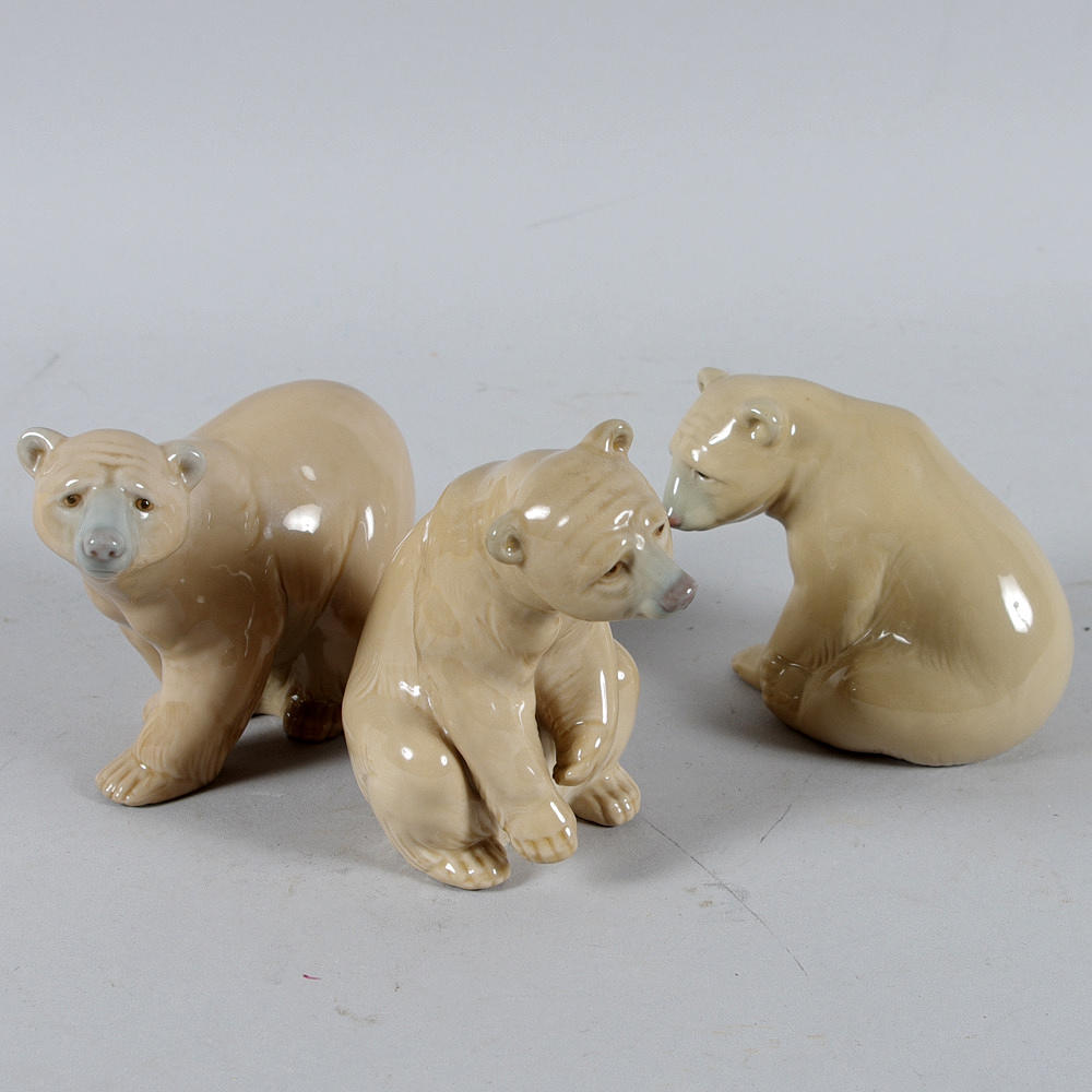 FIGURINER, 3 stycken, porslin, björnar, Lladro.