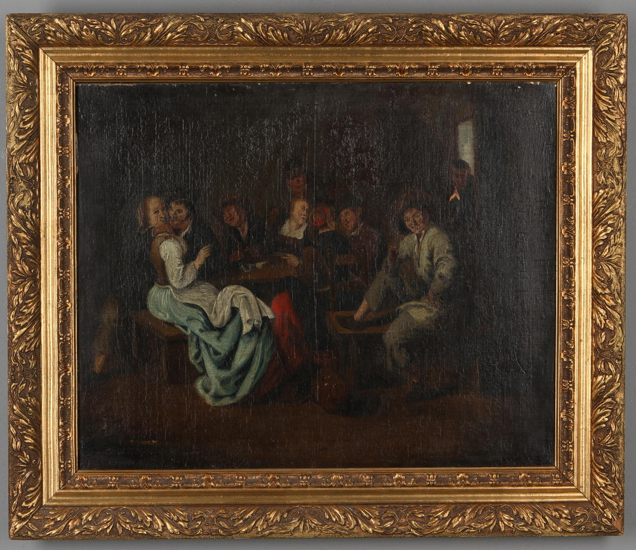 OKÄND KONSTNÄR. Värdshusscen, olja på duk, osignerad, 1800-tal.