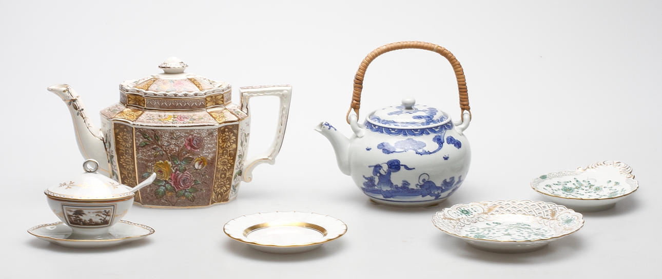 KERAMIKFÖREMÅL, 6 delar, bland annat Meissen.