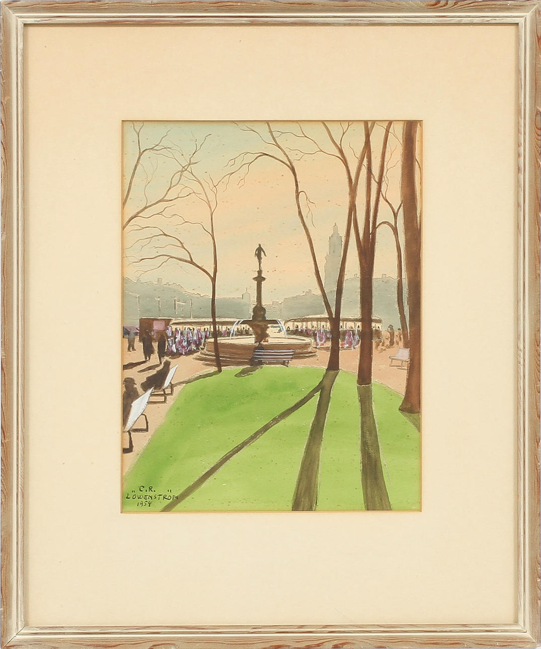 CARL. R LÖWENSTRÖM. Brunnsparken Göteborg, akvarell, signerad och daterad 1954.