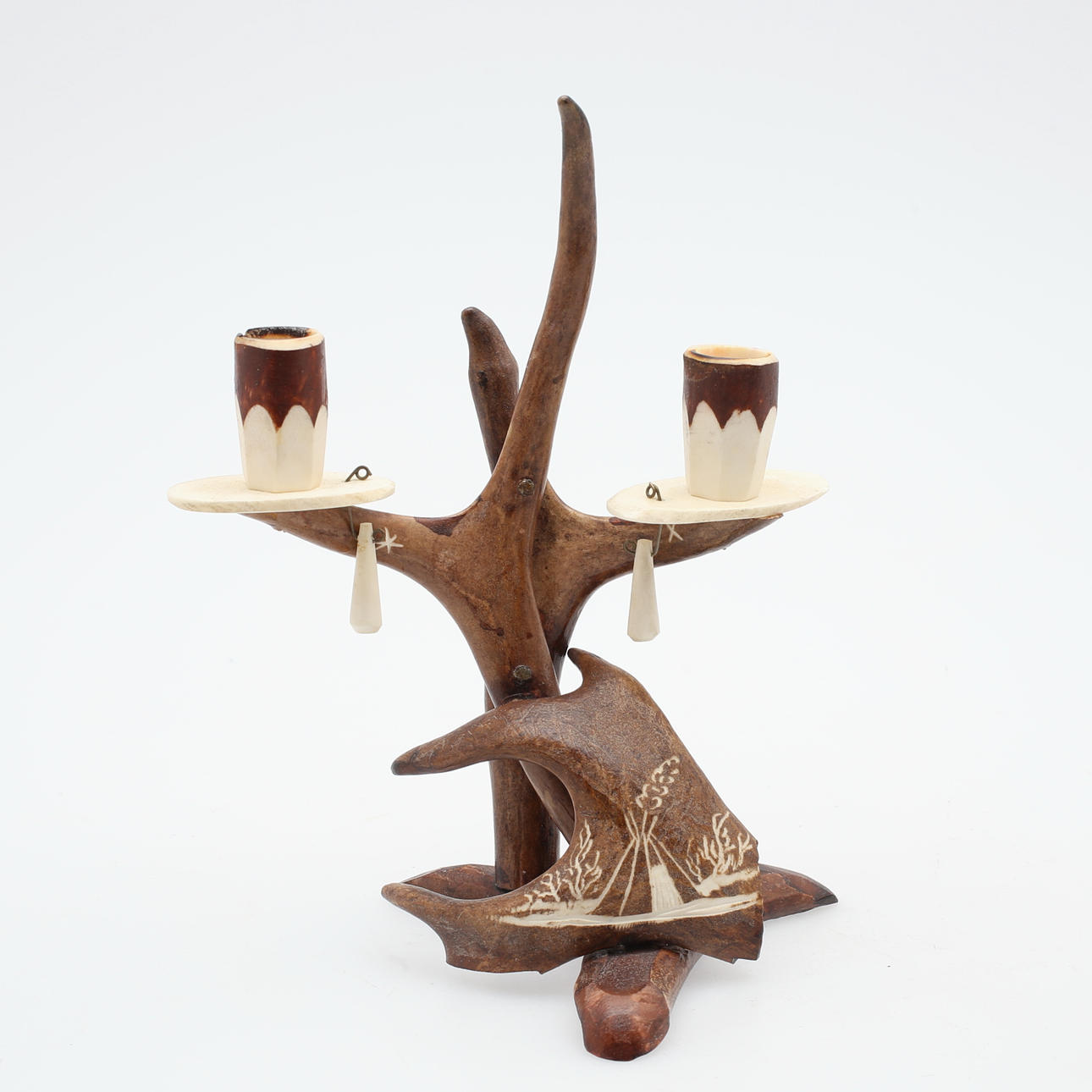 Lysestage, horn/ben, 1900-tallet.