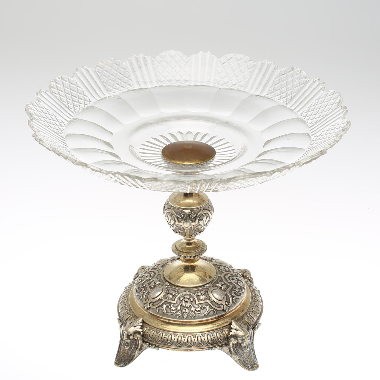 UPPSATSSKÅL, vitmetall/glas, 1800-/1900-tal, Tyskland.