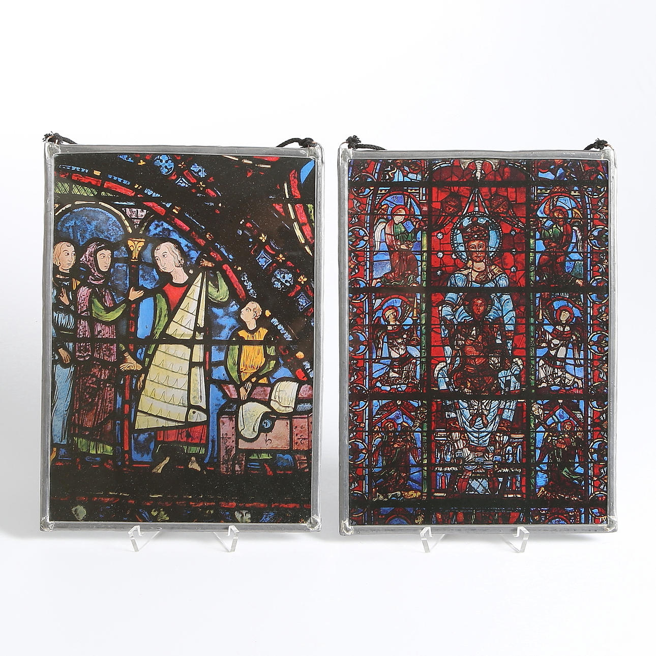 GLASMÅLNINGAR, 2 st, tryckta reproduktioner. 1960-tal.