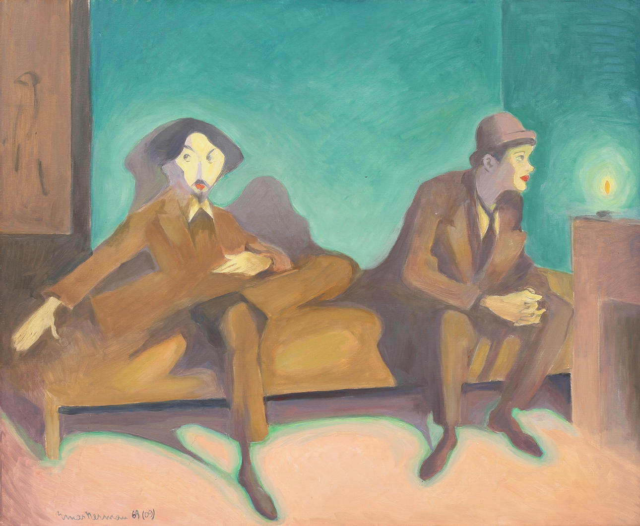 EINAR NERMAN. Porträtt av Isaac Grünewald & Einar Jolin, olja på pannå, signerad och daterad 69 (09).