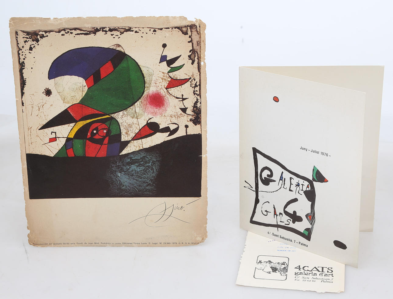 JOAN MIRÓ. After. Invitation from 4 Gats Gallery and a sheet of the Gaudí series.