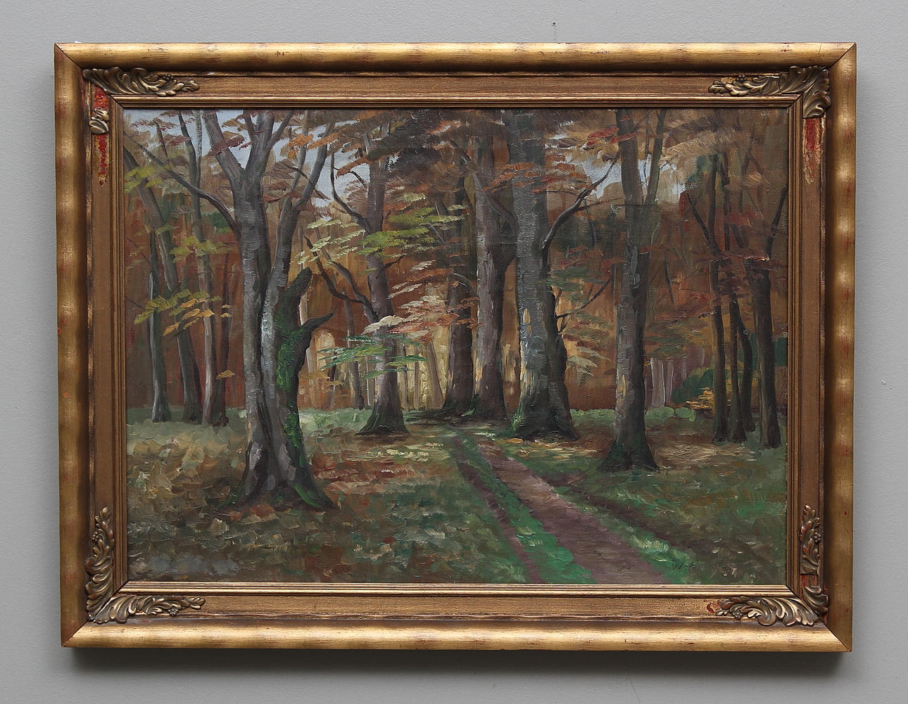 FOLKE W:SON- BERG. Bokskog i höstfärger. Olja på duk. Signerad.