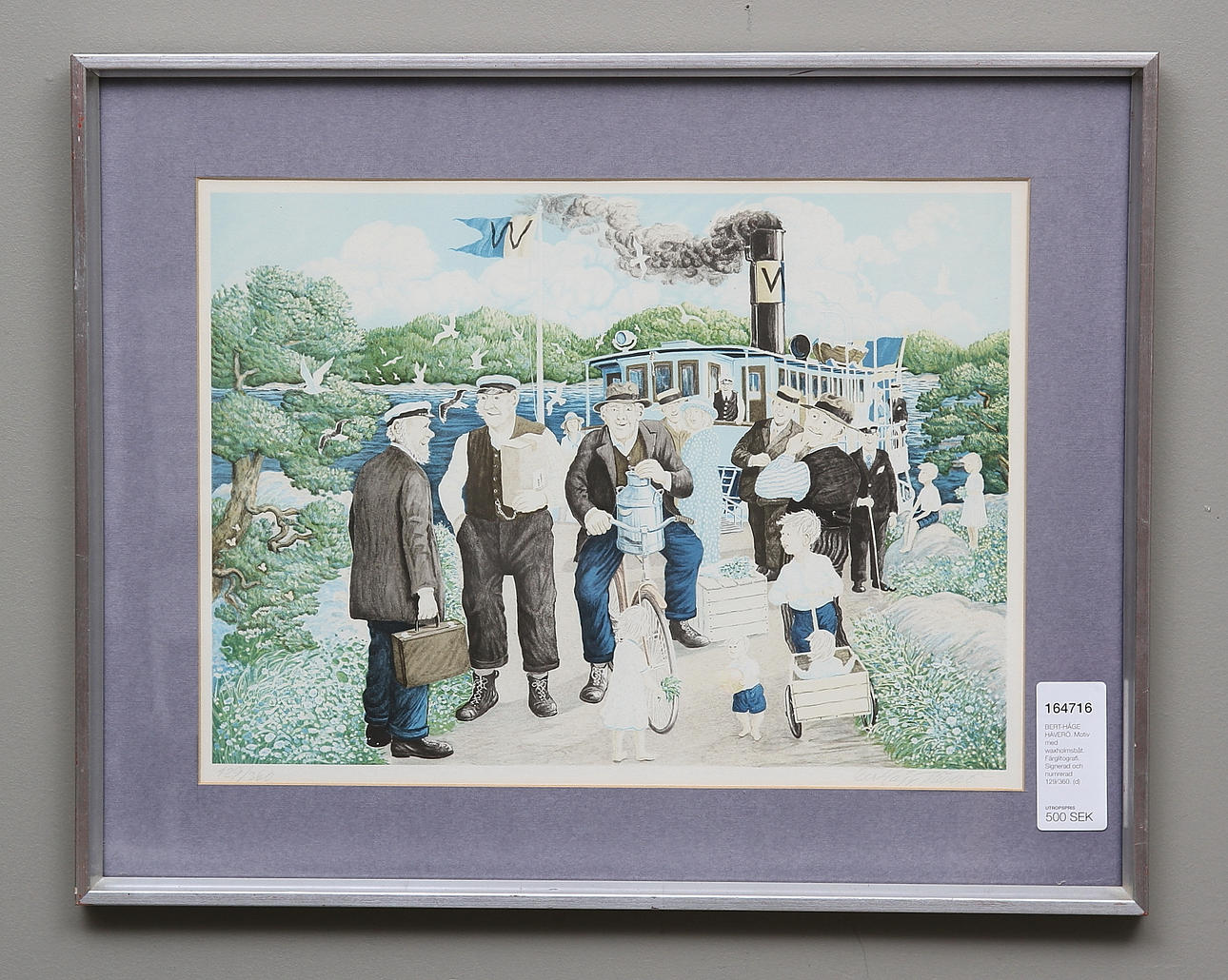 BERT-HÅGE HÄVERÖ. Motiv med waxholmsbåt. Färglitografi. Signerad och numrerad 129/360.