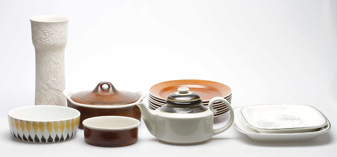 PARTI PORSLIN, bla tallrikar, Stig Lindberg.