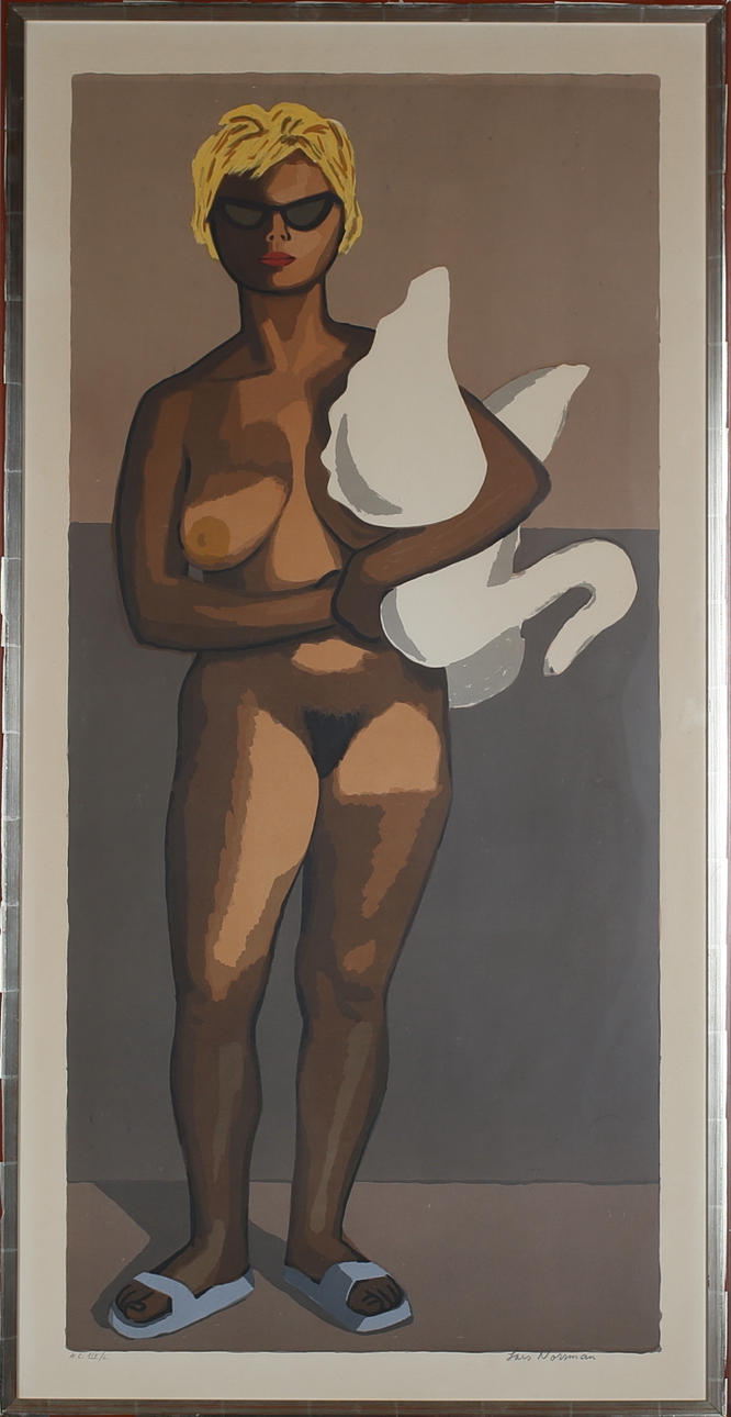 LARS NORRMAN. Modell med svan. Färglitografi. Signerad och numrerad HC XIV/L.