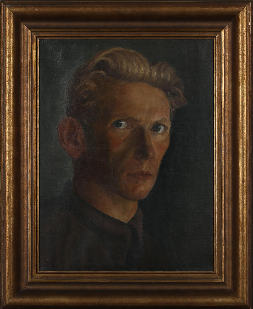 GUNNAR JOHNSON. Självporträtt. Olja på duk. Signerad.