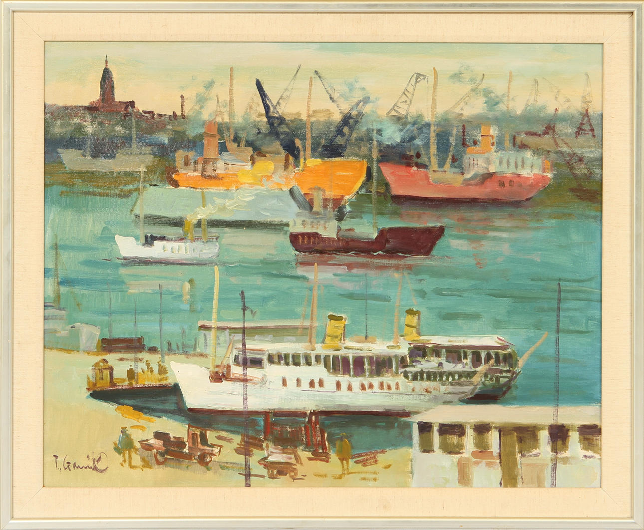 TAGE GAVIK. "Hamnen, Göteborg", olja på duk, signerad.