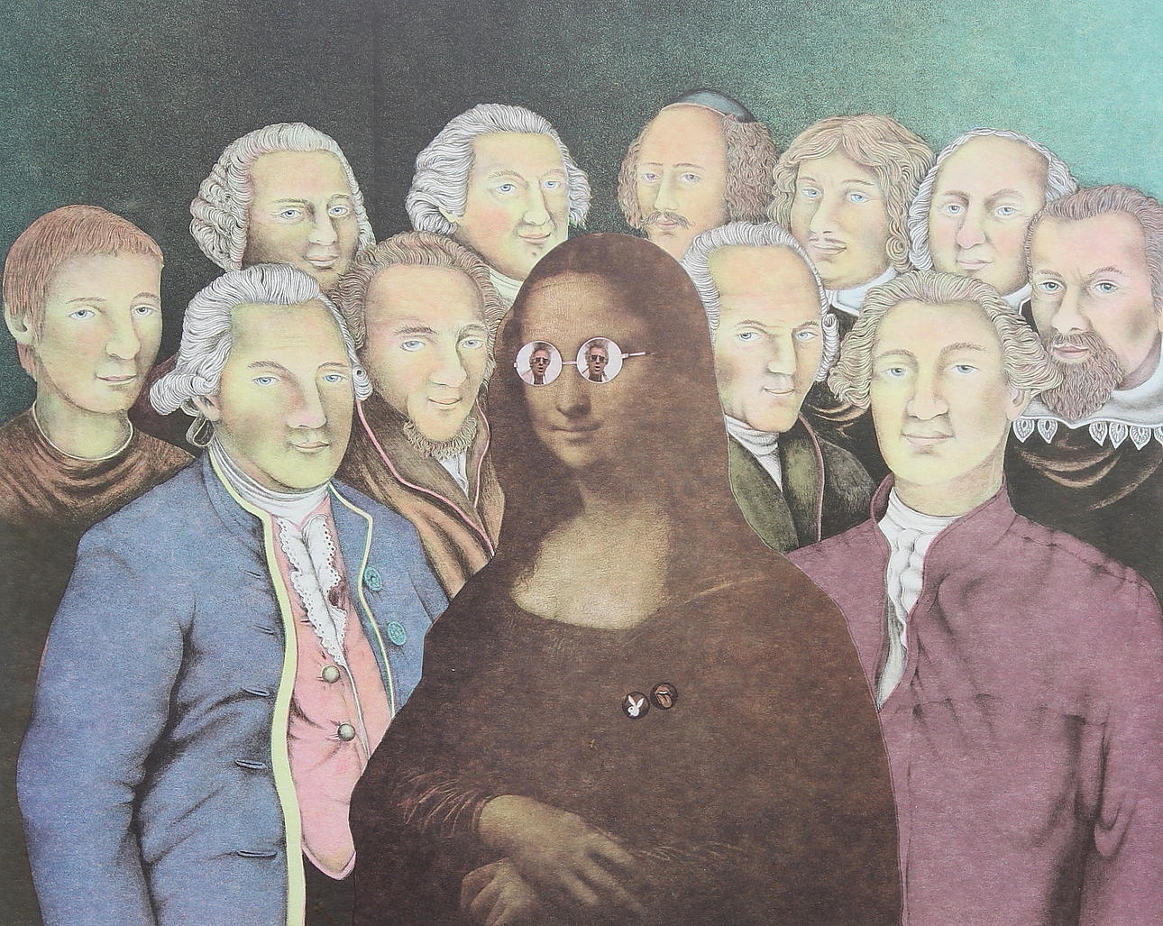 VLADIMIR BECK. Mona-Lisa och historiska män. Färglitografi. Signerad och numrerad 41/360.