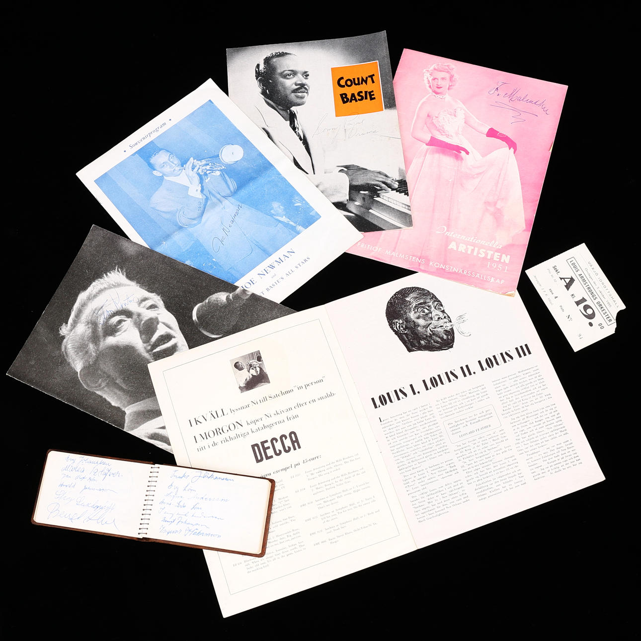 MUSIKPROGRAM, AUTOGRAFER, BILJETT, samling, Jazzartister.